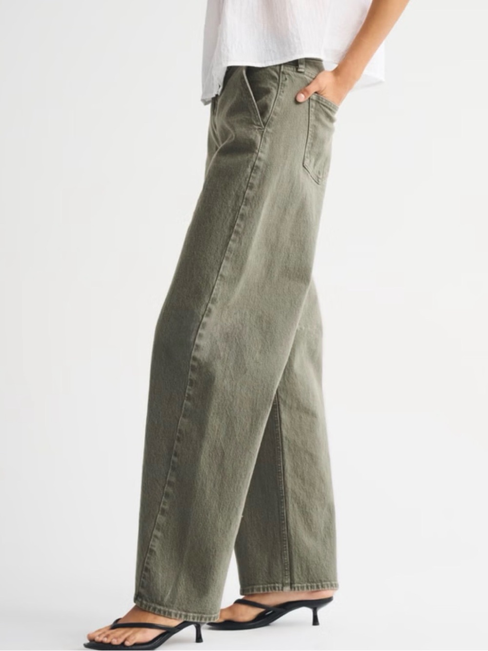 Abercrombie & Fitch Olive High-Rise Barrel Pants - Picture 3 of 7